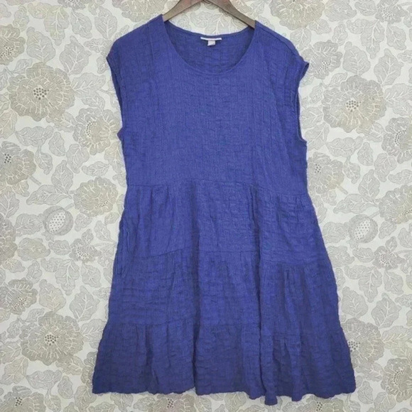 Knox Rose Mini Tunic Dress Blue L Crewneck Cap sleeve Women's - Picture 1 of 8